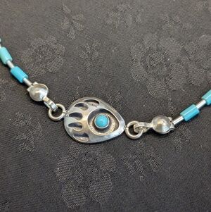 Vintage Native American Liquid Sterling Silver Turquoise Bear Paw Bracelet 7 In